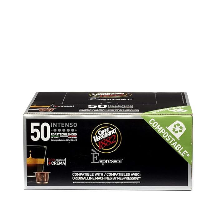 Caffe Vergnano Intenso Espresso Capsules | Compatible with Nespresso Original Line Machines | Compostable | Medium Roast | 50 Count (25oz) | Imported from Italy