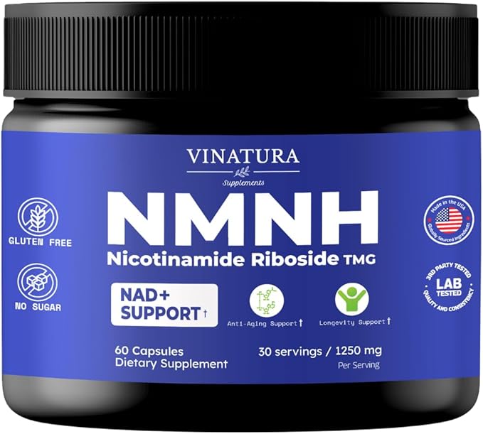 VINATURA NMNH (NMN Supplement Alternative) Nicotinamide Riboside &amp TMG - NAD Supplement for Anti-Aging - 60 Capsules