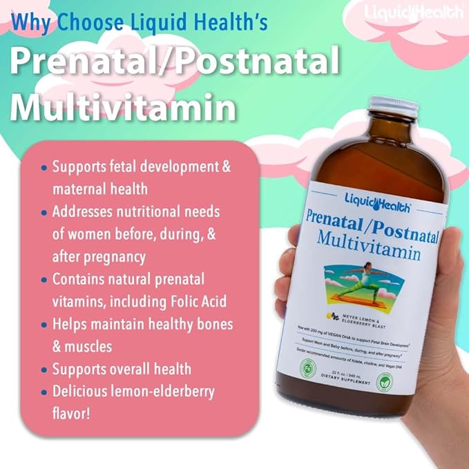 LIQUIDHEALTH Prenatal Baby Booster Pregnancy Vitamin Bundle - Vegan Women's Prenatal/Postnatal Multivitamin with SunActive &amp Ferrochel Iron Folate Whole Foods - Made in the USA 100% Vegan (Bund