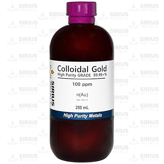 250 mL of Gold NanoParticle (AuNP) Solution: 100 mg/L of 99.99+% Pure Gold AuNPs in Water - Clear Plastic Bottle