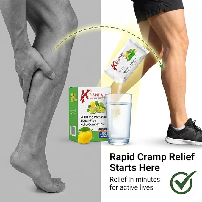 Krampade High Potassium Electrolytes Powder Zero Sugar Lemon Lime 4180mg Electrolytes 2000mg Potassium Cramp Relief &amp Prevention Cellular Hydration Better Endurance &amp Recovery Keto 20 S