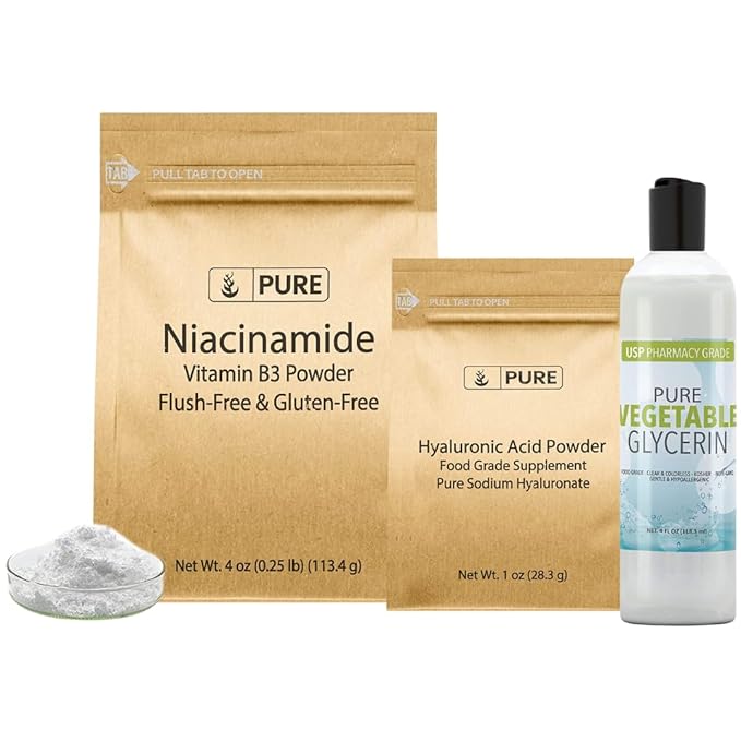 Pure Original Ingredients Hyaluronic Acid Niacinamide and Glycerin Bundle Various Sizes Odorless Colorless