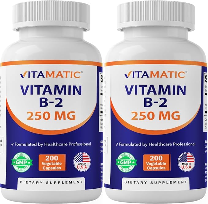 Vitamatic Vitamin B2 (Riboflavin) 250 mg - 200 Capsules - 2 Pack