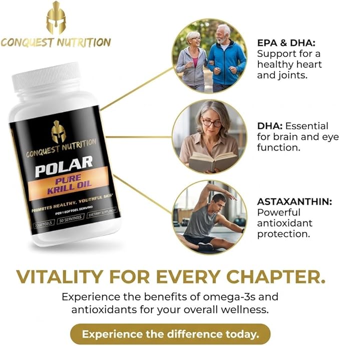 Polar Pure Krill Oil. Phospholipid-Bound Omega-3 DHA EPA Astaxanthin. Support for Heart Brain Eyes &amp Comfortable Movement. Health &amp Wellness Support. 30 Softgels