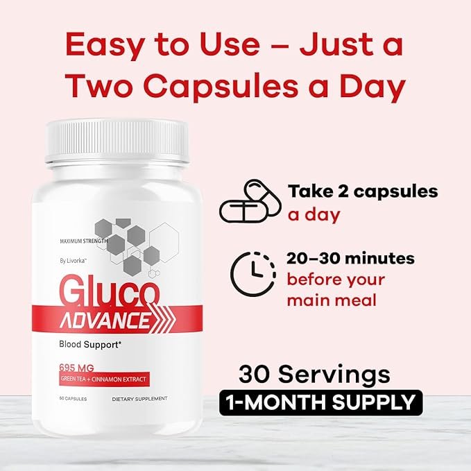 (2 Pack) Gluco Advance Capsules - Official GlucoAdvanced Premium Advanced Formula Pills - Maximum Strength All Natural Health Formula Pills for Overall Health &amp Wellness 120 Capsules for 2 Month