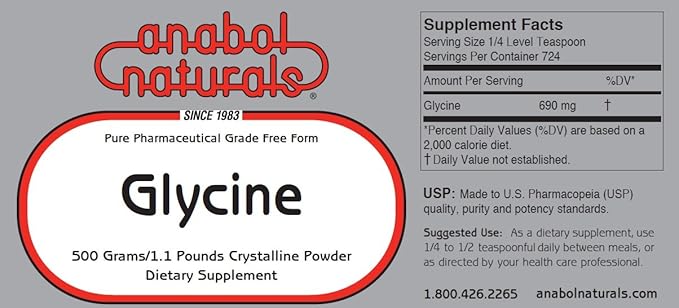 Anabol Naturals Glycine 1000 gram Pure crystalline Free Form Powder (2.2 Pound)