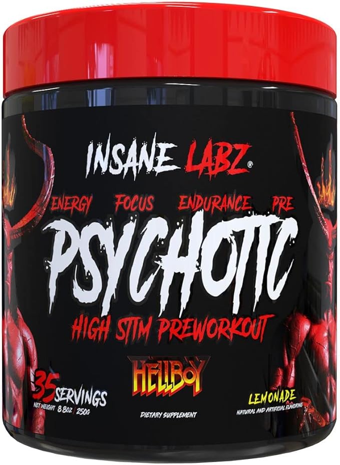 Insane Labz Hellboy Bundle Psychotic Hellboy Pre Workout and Insane Amino BCAA Increase Muscle Mass Strength Focus and Recovery Time Lemonade