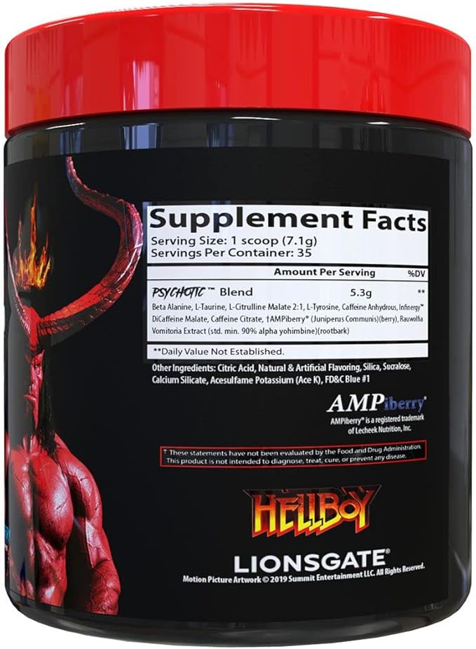 Insane Labz Hellboy Bundle Psychotic Hellboy Pre Workout and Insane Amino BCAA Increase Muscle Mass Strength Focus and Recovery Time Blue Raspberry