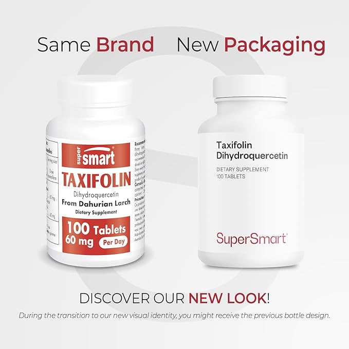 Supersmart - Taxifolin Dihydroquercetin 60mg per Day (90% DHQ Supplement) - Russian Siberian Dahurian Larch Tree Extract - Antioxidant Bioflavonoid | Non-GMO &amp Gluten Free - 100 Tablets