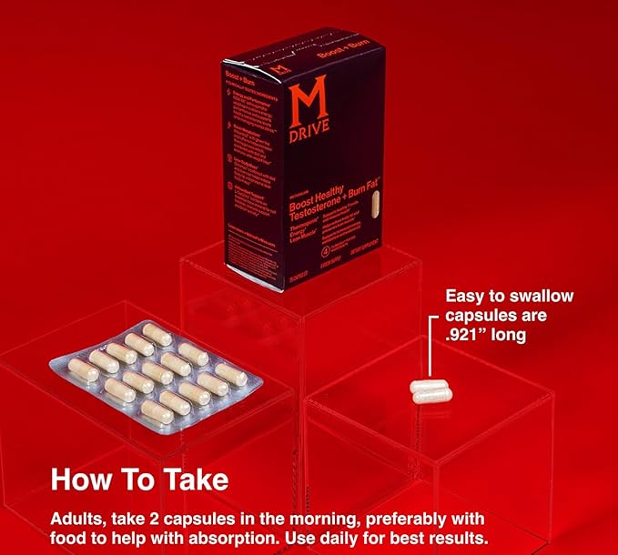 Mdrive Boost and Burn Testosterone Booster and Fat Burner for Men Energy Strength Stress Relief KSM-66 Ashwagandha Advantra Z Chromax 30 Capsules