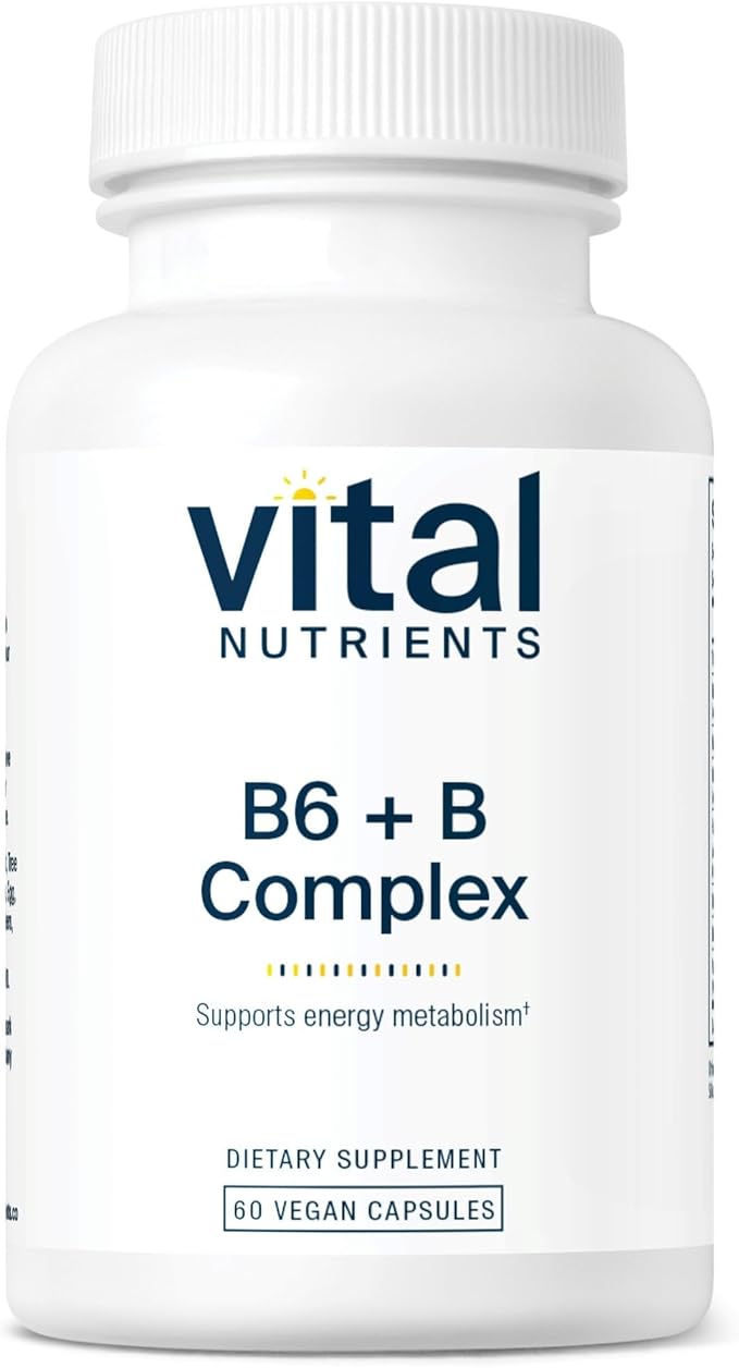 Vital Nutrients Vitamin B6 + B Complex - Vegan Methylated B Vitamins for Energy Metabolism Heart Health* - High-Potency Vitamin B6 for Menstrual Discomfort * - Gluten Dairy Soy Free - 60 Capsules