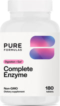 PureFormulas Complete Enzyme | Pancreatic Enzymes 1000mg (Full Strength) | Pancreatin Digestion Supplement with Protease Amylase &amp Lipase | Digestive Support | Dairy and Soy Free 180 Tablets