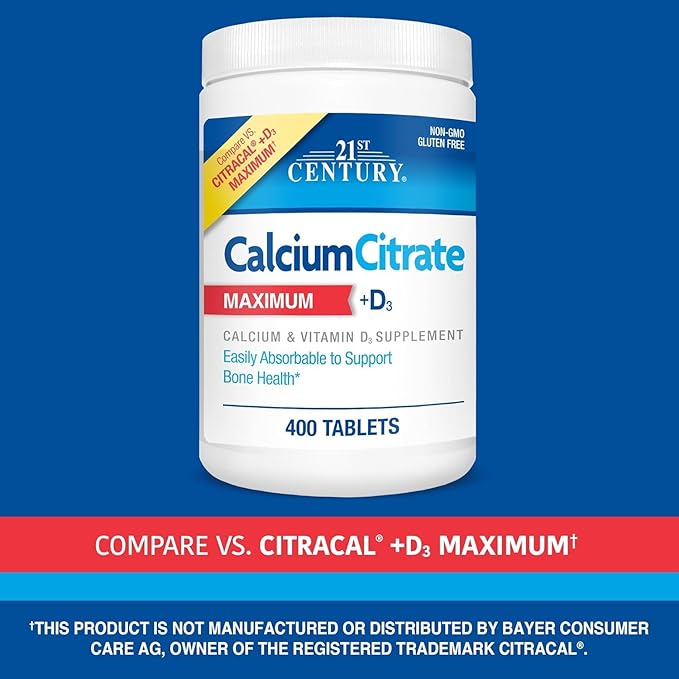 21st Century Calcium Citrate + D3 400 Tablets Per Bottle (2 Pack)