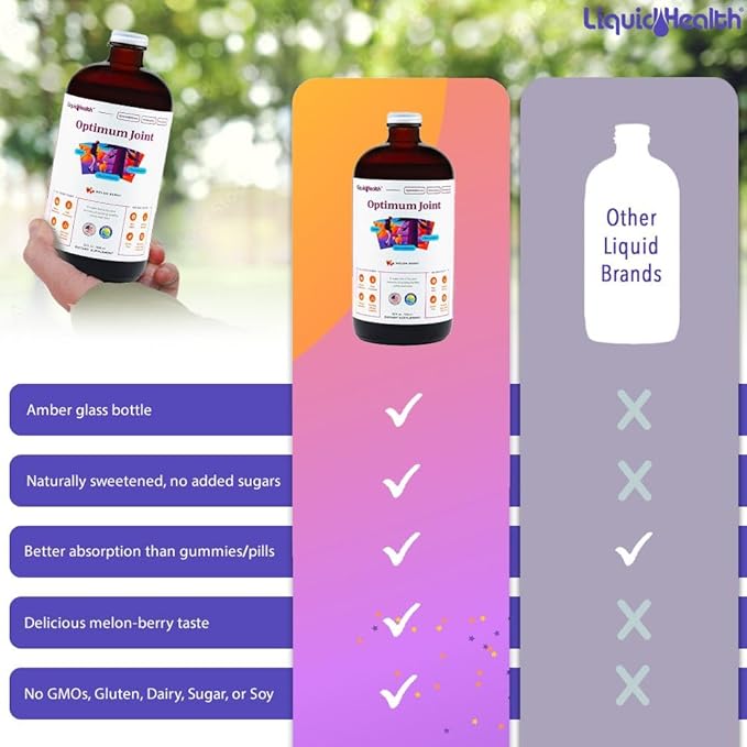 LIQUIDHEALTH Optimum Joint Glucosamine Chondroitin Supplement &amp Complete Multiple Daily Multivitamin Bundle for Men &amp Women - Immune Support Bone Joint Health Whole Foods - USA Made Vegan
