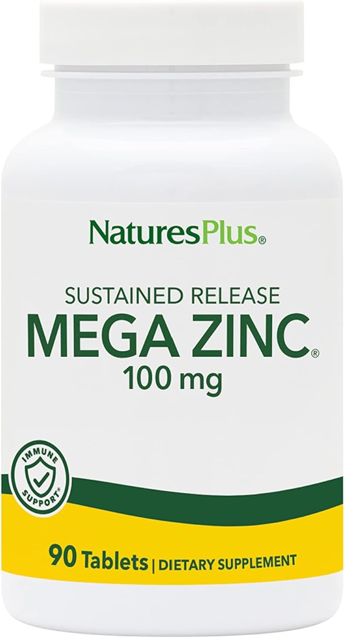 NaturesPlus Mega Zinc 100 mg Sustained Release - 90 Tablets - Vegetarian Gluten Free - 90 Servings