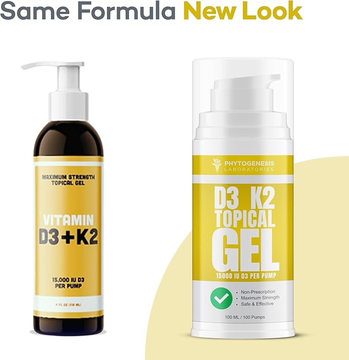 Vitamin D3 K2 Maximum Strength Topical Gel - 15000+ IU Per Pump - The Sunshine Vitamin - Supports Bone &amp Joint Health Immune Support - One Month Supply