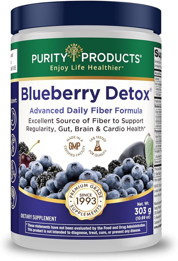 Advanced Blueberry Detox Daily Fiber Formula by Purity Products - Featuring PurityBlue Organic Wild Blueberries - A Full 6 Grams of Detoxifying Regularity Promoting Prebiotic Fiber - 30 Servings