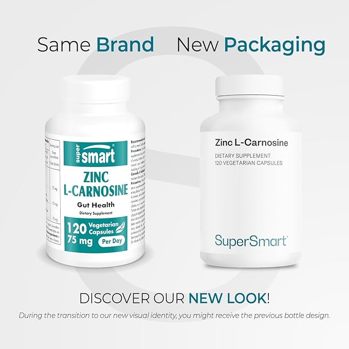 SuperSmart - Zinc L-Carnosine 75mg per Day (Well-Tolerated) - Zinc Carnosine Supplement | Non-GMO &amp Gluten Free - 120 Vegetarian Capsules