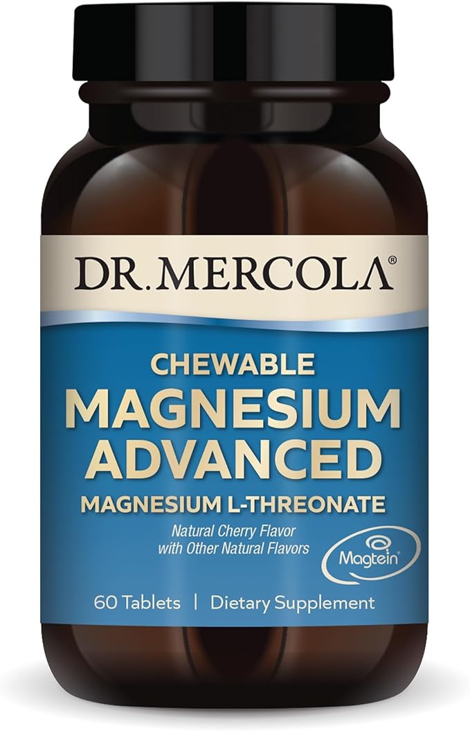 Dr. Mercola Magnesium Chewable Advanced 30 Servings (60 Tablets) Dietary Supplement Magnesium L-Threonate Cherry Flavor Non-GMO