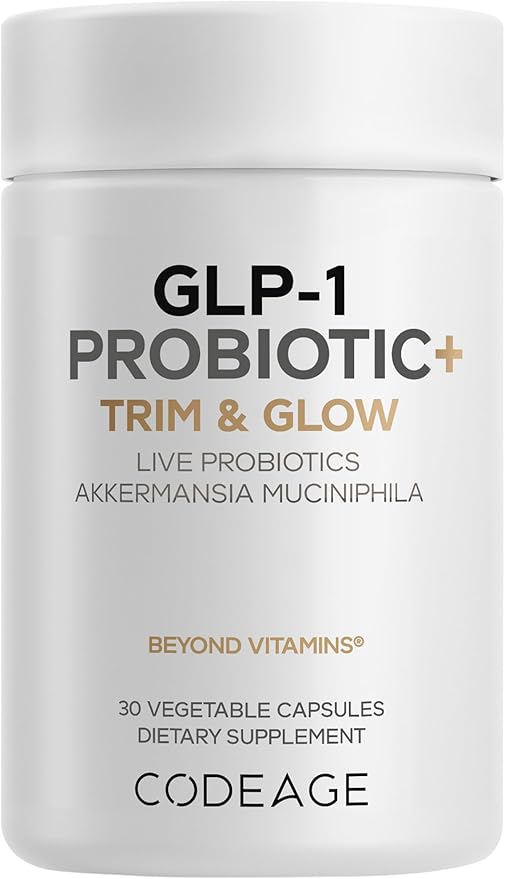 Codeage GLP-1 Probiotic+ - Live Probiotics Akkermansia Clostridium Bifidobacterium Chicory Inulin Probiotic Prebiotics &amp Postbiotics Supplement - 500 Million AFU - 30 Capsules