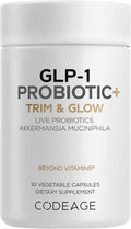 Codeage GLP-1 Probiotic+ - Live Probiotics Akkermansia Clostridium Bifidobacterium Chicory Inulin Probiotic Prebiotics &amp Postbiotics Supplement - 500 Million AFU - 30 Capsules