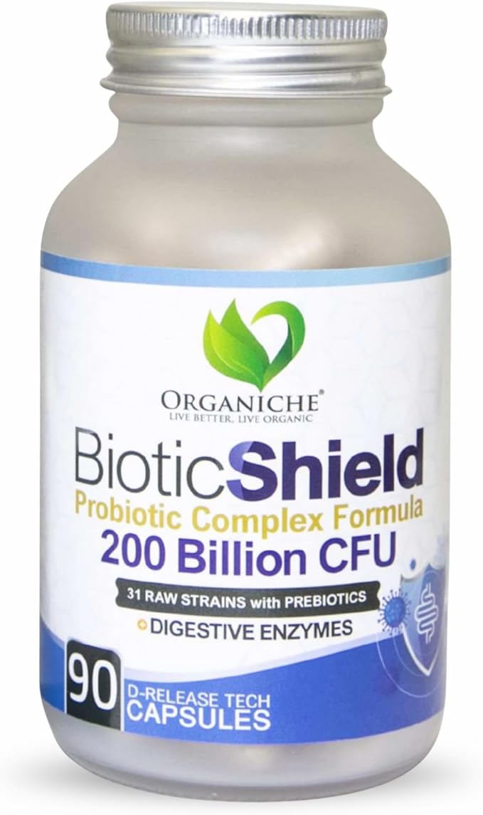 BioticShield™ Probiotic for Women &amp Men - 200 Billion CFU 31 Strains + Prebiotics &amp Digestive Enzymes | Gut Digestive &amp Immune Health Support | Helps with Occasional Gas &amp Bloating
