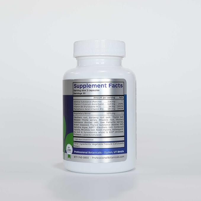 Professional Botanicals Adrenal Complex Supplement – Supports Healthy Adrenal Function Stress Relief and Energy Levels – 90 Vegetarian Capsules