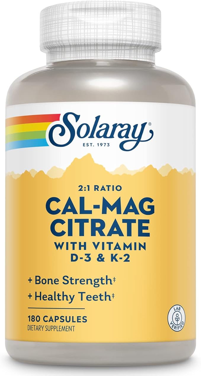 SOLARAY Calcium Magnesium Citrate w/Vitamin D3 K2 - Calcium Supplements for Women and Men - Bone and Heart Health Support - Cal Mag 2:1 Ratio Plus Vitamin D 3 and K2 60-Day Guarantee 30 Servings