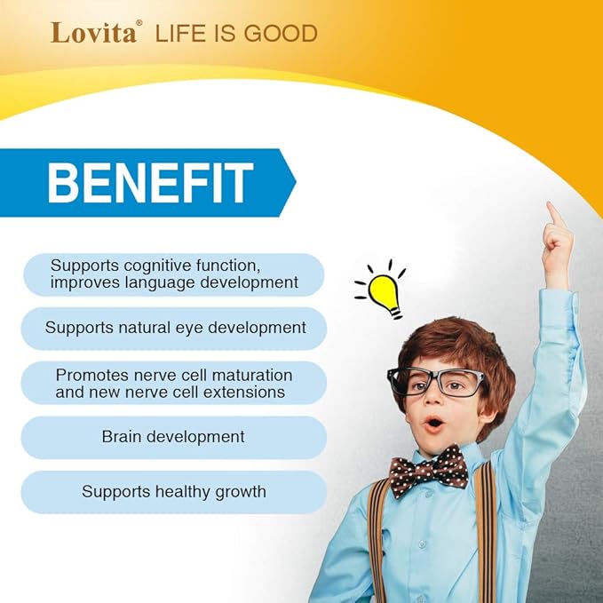 LOVITA Kids Super Smart DHA 150mg DHA and 30mg EPA of Omega 3 Fatty Acids Supports Brain Health Natural Lemon Flavor 30 Chewable Softgels (Pack of 3)