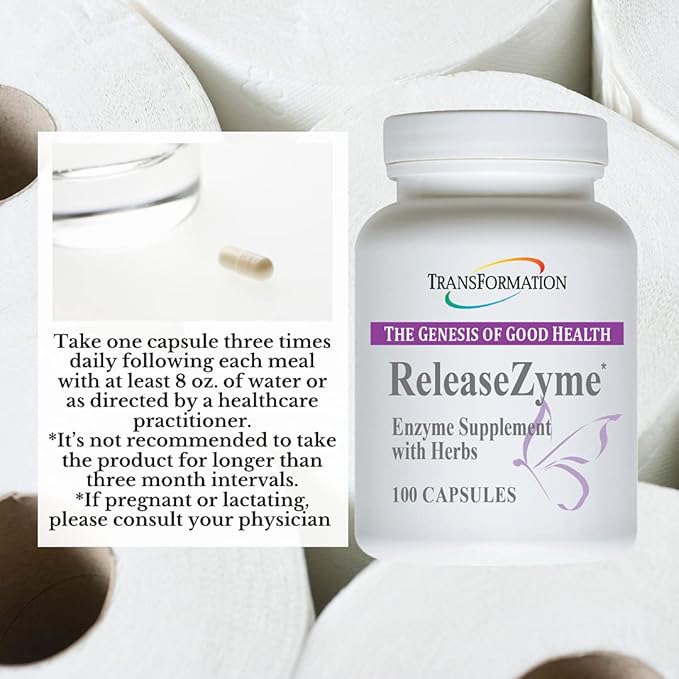 Transformation The Genesis of Good Health Enzymes ReleaseZyme Blend Supplement with Natural Herbs Advanced Digestive Support Formula with Protease Break Down Proteins Plant Based 100 Capsules