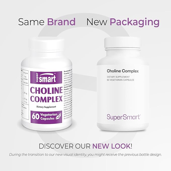 Supersmart - Choline Complex (Patented &amp High Strength) - with Choline Bitartrate GPC Choline &amp CDP Choline - High Potency Choline Supplements | Non-GMO &amp Gluten Free - 60 Vegetarian Caps