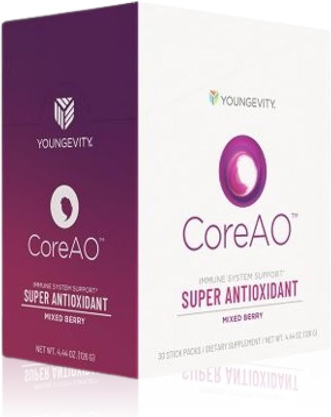 Youngevity Official CoreAO Stiks – Antioxidant Superfood Supplement - Vitamin C D3 and Zinc - Immune Support Berry Flavor On-the-Go Stick Packs Non-GMO Gluten-Free and Low-Calorie – 30 Servings