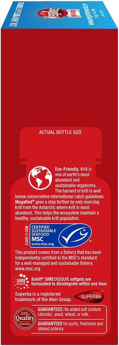 Omega-3 Krill Oil and Joint Supplement - Megared Joint Care 60 softgels - EPA/DHA fatty acids Antioxidants Hyaluronic acid No fishy burp aftertaste as with Fish Oil