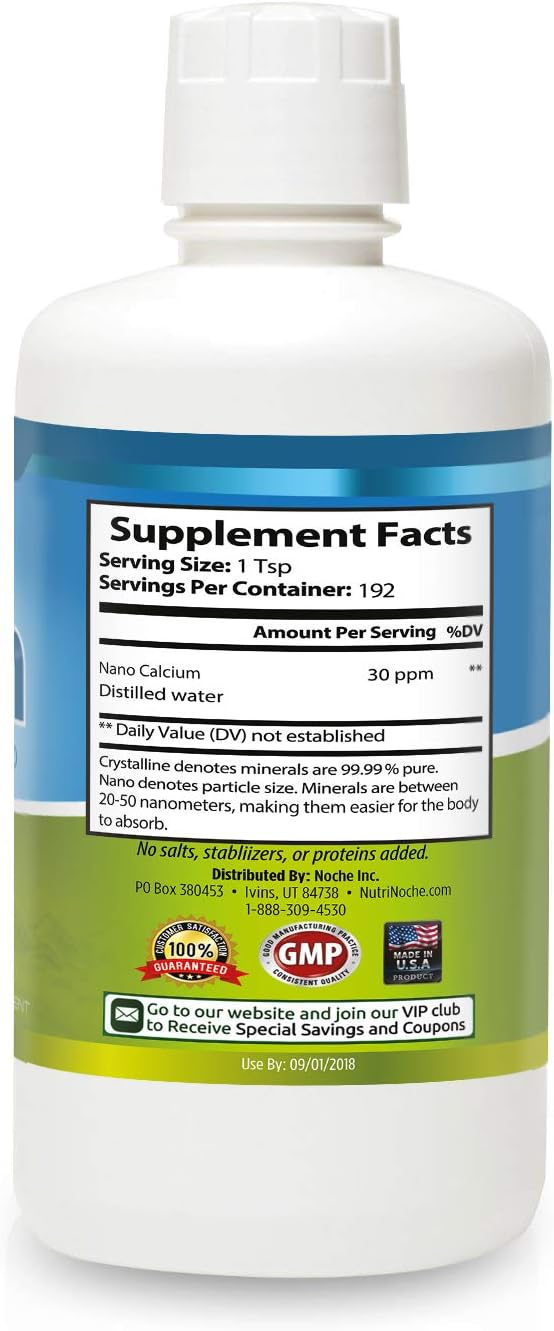 NutriNoche Liquid Calcium Supplement - 99.99% Ultra Pure Crystalline Nano Calcium for Women Men &amp Children - Calcium Citrate Alternative - Absorbed at a Cellular Level Sublingually - 30 ppm