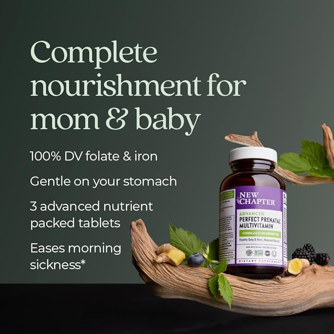 New Chapter Advanced Perfect Prenatal Vitamins 270ct Made with Organic Non-GMO Ingredients for Healthy Baby &amp Mom - Folate (Methylfolate) Whole-Food Fermented Iron Vitamin D3 + Ginger