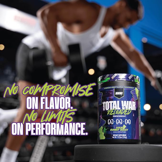 REDCON1 Total War Reloaded Pre Workout Sour Gummy Bear - Creatine Beta Alanine + L-Citrulline Malate Keto Friendly for Men &amp Women with 350mg of Caffeine - Fast Acting (30 Servings)