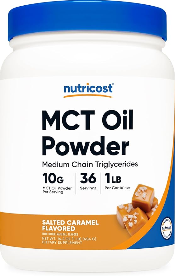 Nutricost Premium MCT Oil Powder (1 LB) (Salted Carmel) - Best for Keto Ketosis and Ketogenic Diets - Non-GMO and Gluten Free Medium Chain Triglyceride