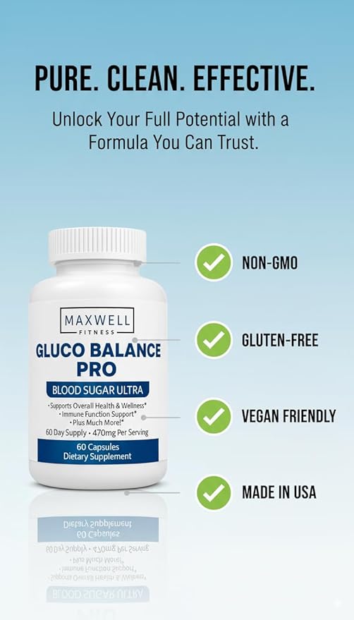 GlucoBalance Pro - Made in USA - Natural Formula to Maintain Healthy Levels Energy Management Daily Needs Formula Blood Balance Formulation 180 Capsules (3)