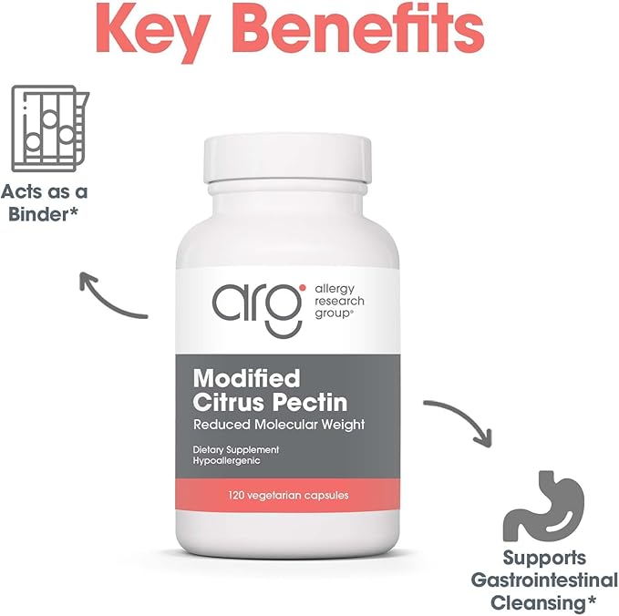 Allergy Research Group ARG Modified Citrus Pectin - 1.5 g Modified Citrus Pectin - Supports Gastrointestinal Cleansing - Vegetarian Capsules - Hypoallergenic Formula - 40 Servings - 120 Capsules