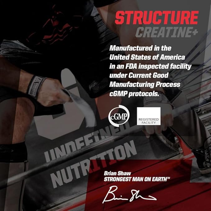 Undefined Nutrition Structure Creatine+ by Brian Shaw (30 Servings) –Micronized Creatine Monohydrate + Magnesium Creatine Chelate &amp HMB and PEAK ATP-Strength Power Recovery (10.6oz Tropical Cit