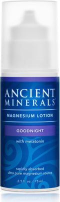 Ancient Minerals Magnesium Lotion Goodnight – Zechstein Magnesium Chloride Cream with Melatonin MSM and Organic Oils Nighttime Topical Lotion 2.5 oz