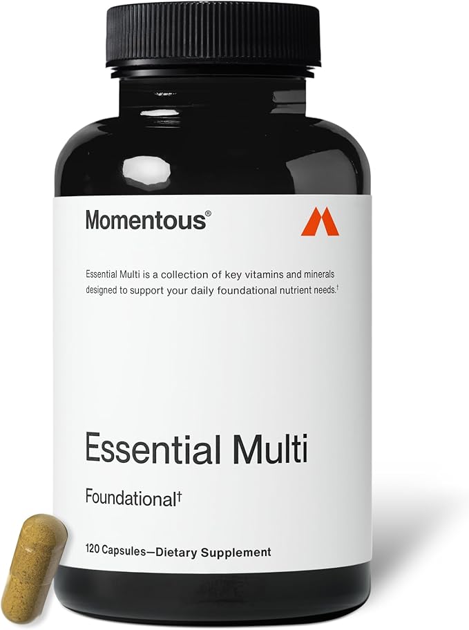 Momentous Essential Multivitamin for Women &amp Men - Complete Vitamin &amp Mineral Complex for Athletes &amp Wellness Enthusiasts - GMO &amp Gluten Free - NSF Certified for Sport - 30 Servings