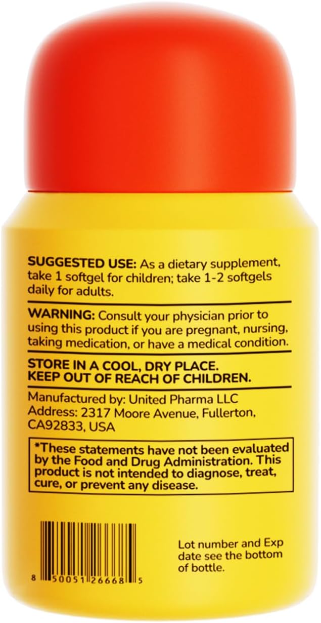 HUJ DHA 100mg - Kids DHA Supplemnent - Algal Oil - Contain DHA Phosphatidyserine &amp GABA - Supports Mental EnergyVisual FunctionMemory and Focus* - 60 Softgels