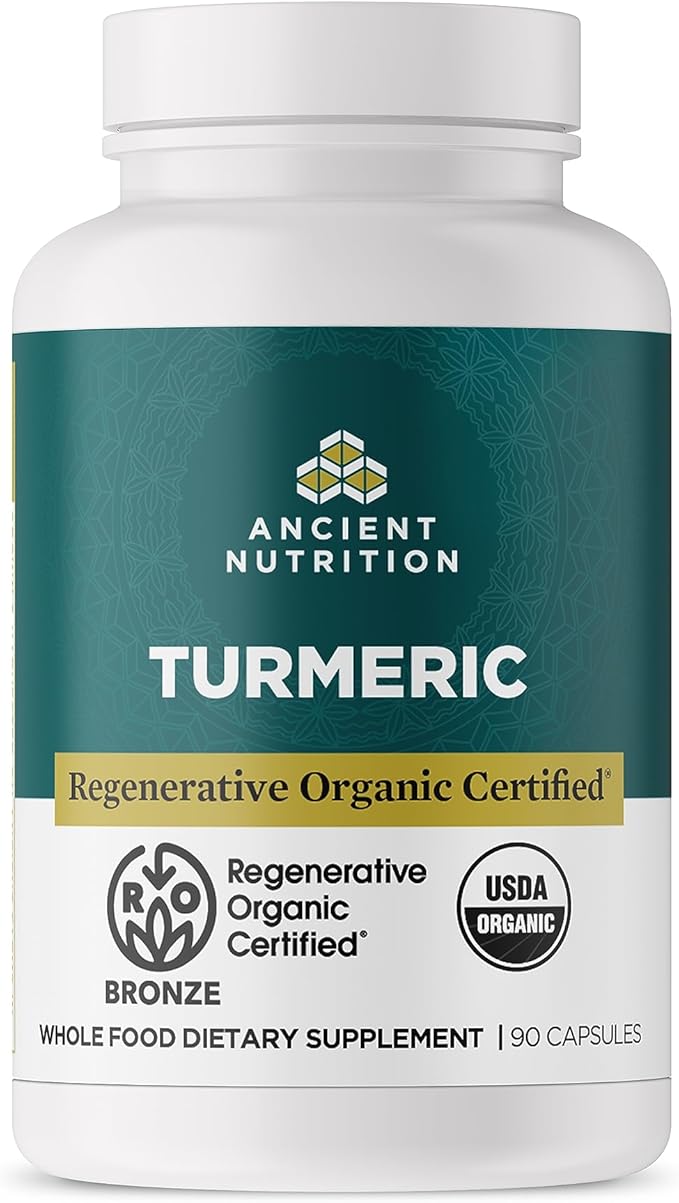 Ancient Nutrition Regenerative Organic Certified Turmeric Capsules Once Daily Use as a Joint Supplement and Supports Inflammation Gluten Free Paleo and Keto Friendly 90 Count