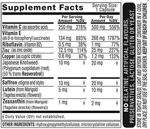 Saffron 2020-XP Supplement with Saffron Resveratrol Vitamins and Minerals Zeaxanthin and Lutein -60 Vegetarian Capsules