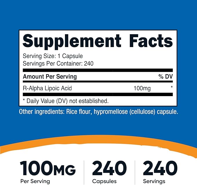 Nutricost R-Alpha Lipoic Acid 100mg 240 Capsules - Veggie Caps Vegan Non-GMO Gluten Free