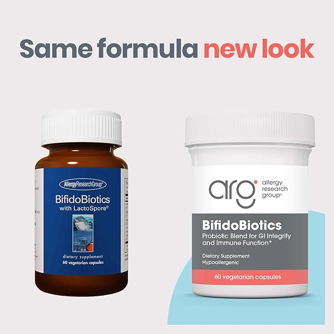 ARG BifidoBiotics with LactoSpore - Probiotic Blend - Supports Digestive Health - Helps Maintain Intestinal Balance - Dairy-Free Probiotics - Vegetarian &amp Hypoallergenic - 60 Servings - 60 Capsule