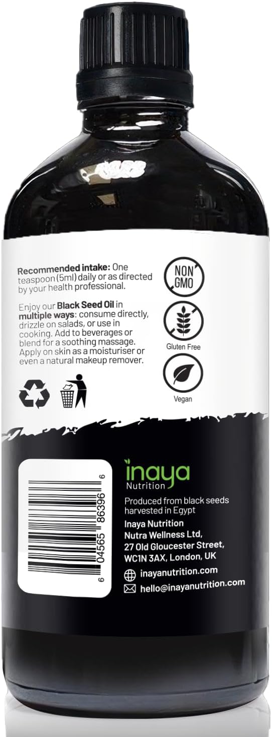 Nigella Sativa Black Seed Oil – Pure Cold-Pressed with 2% Thymoquinone | Egyptian Sourced | Nutrient-Rich for Overall Wellness Hair &amp Skin Care | 30 Servings in Glass Bottle