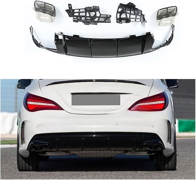 PP Rear Lip Diffuser with Exhaust Tips Compatible for Mercedes Benz CLA Class W117 CLA260 CLA45 2013-2018 Bumper Skid Plate (Color : 2013-2015 Silver)