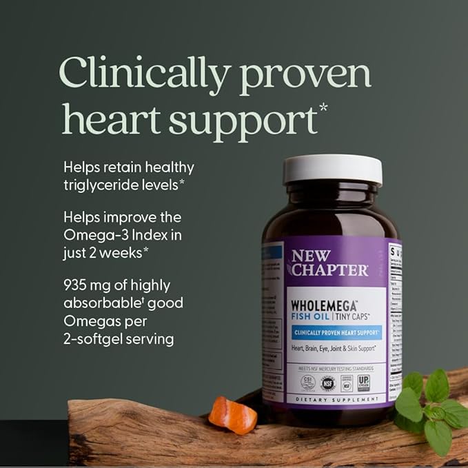 New Chapter Wholemega Fish Oil Supplement Tiny Capsules 2000mg per Serving Clinically Proven Wild Alaskan Salmon Oil with Omega-3 + Vitamin D3 + Astaxanthin 500mg per softgel - 180 Count